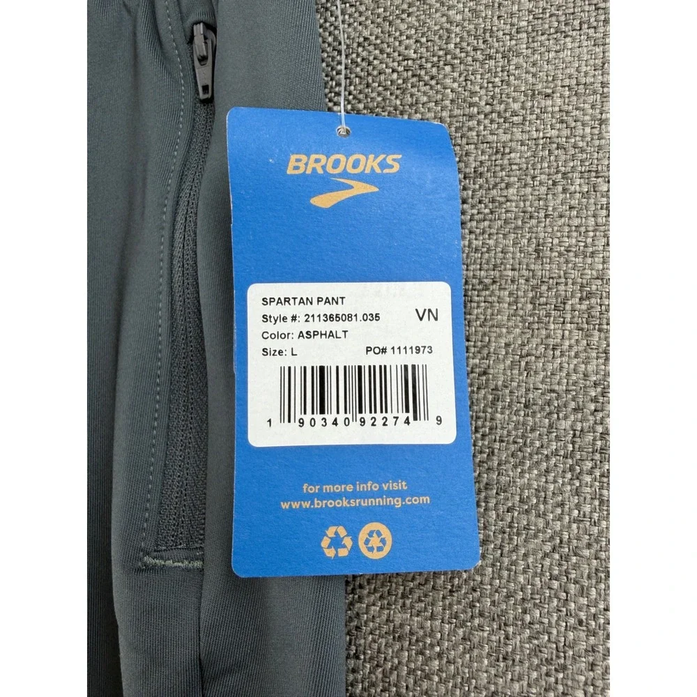 Brooks Spartan Pant Mens Large Asphalt Grey Running Training Trousers 211365